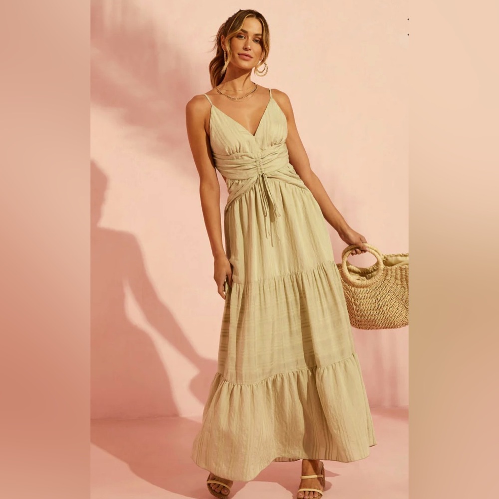 NWT Vici Collection Coraline Khaki Tiered Maxi Dress - Picture 1 of 5